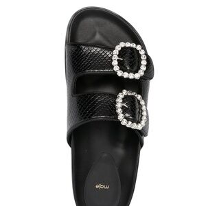 MAJE - Black Croc-Embossed Rhinestone Embellished Slides